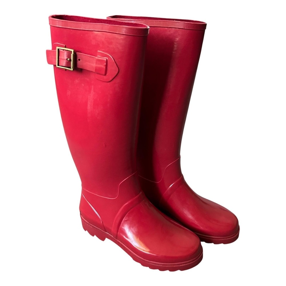 Polo Sport‎ Rain Boots Womens Size 7B Red Rubber Knee High Pull On Waterproof